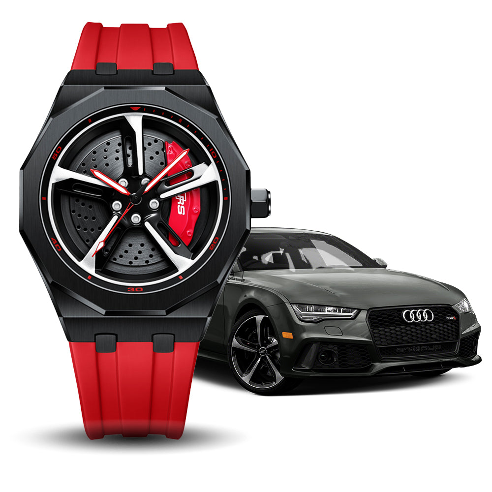 RS-7 Gyro Black Polygon Case Red Caliber/Red Rubber Strap EmpireLuxe