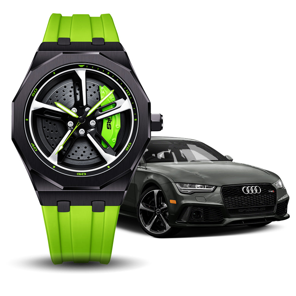 RS-7 Gyro Black Polygon Case Green Caliber/Green Rubber Strap EmpireLuxe