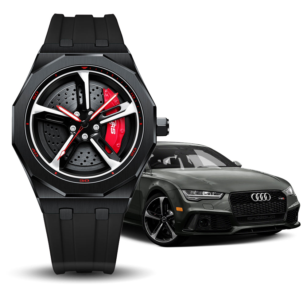 RS-7 Gyro Black Polygon Case Red Caliber/Black Rubber Strap EmpireLuxe