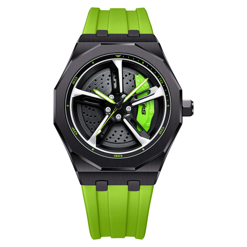 RS-7 Gyro Black Polygon Case Green Caliber/Green Rubber Strap EmpireLuxe