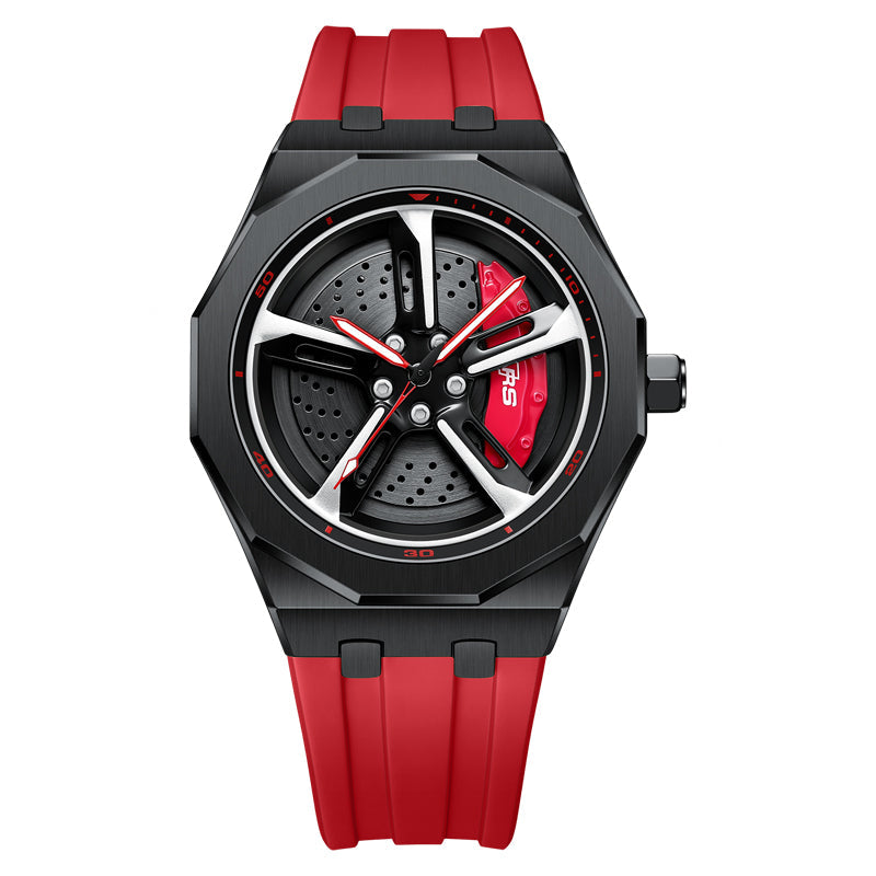 RS-7 Gyro Black Polygon Case Red Caliber/Red Rubber Strap EmpireLuxe